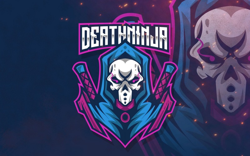 Download Шаблон логотипа "Death Ninja Esport Logo Template" / Death Ninja Esport Logo Template - Шаблон логотипа на тему графика esport,logoesport,gaming,logotemplate,character,illustration,vector,sport,graphic,logo,ninja,death,purple,assassin,samurai