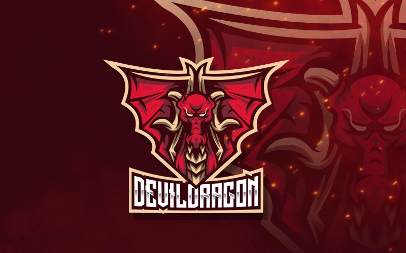 Download Шаблон логотипа "Devil Dragon Esport Logo Template" / Devil Dragon Esport Logo Template - Шаблон логотипа на тему графика esport,logoesport,gaming,logotemplate,character,illustration,vector,sport,graphic,logo,devil,dragon,red,monster,fire