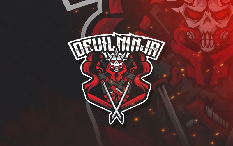 Download Шаблон логотипа "Devil Ninja Esport Logo Template" / Devil Ninja Esport Logo Template - Шаблон логотипа на тему графика esport,logoesport,gaming,logotemplate,character,illustration,vector,sport,graphic,logo,devil,ninja,japan,samurai,assassin