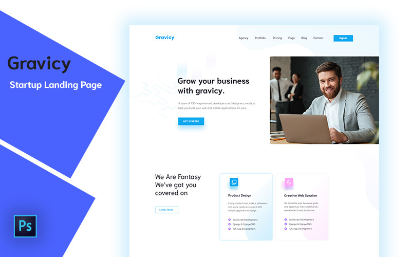 Gravicy - Startup Landing Page PSD Template
