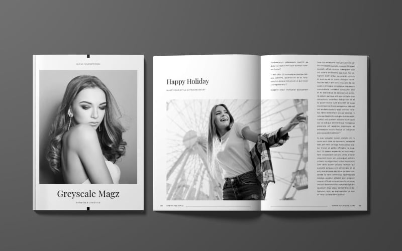 Download Magazine Template "Greyscale Fashion Magazine Template" / Greyscale Fashion Magazine Template - Magazine Template на тему графика magazine,template,print,editorial,catalog,brochure,look,layout,lifestyle,elegant,modern,clean,design,cover,page