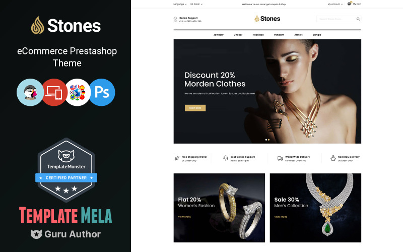 Pierres - Thème PrestaShop de la boutique en ligne de bijoux