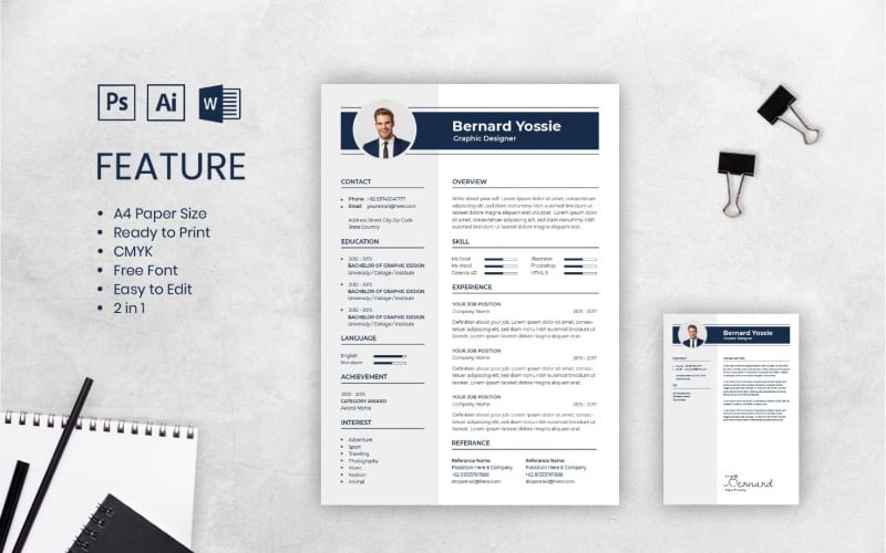 Download Резюме "CV Bernard Yossie Resume Template" / CV Bernard Yossie Resume Template - Резюме на тему графика resume,cv,job,business,work,curriculum,interview,vitae,personal,paper,professional,portfolio,letter,application,employment