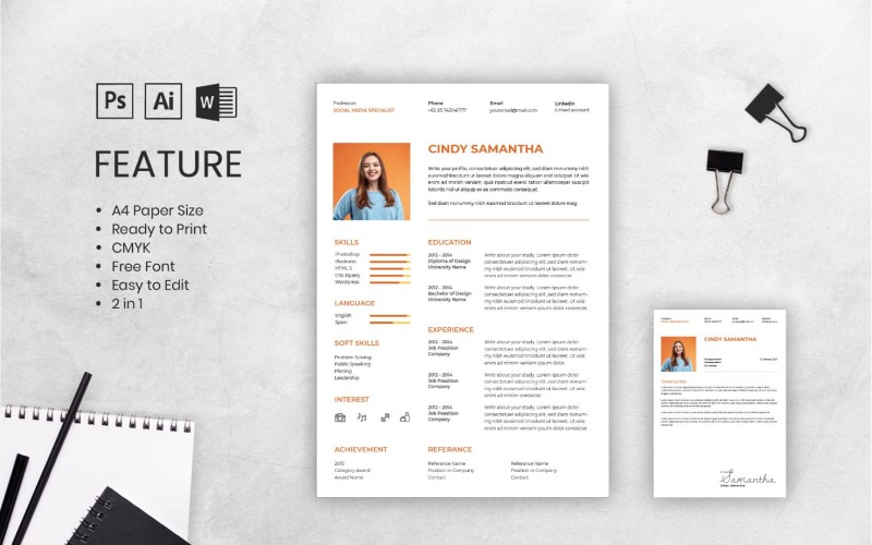 Download Резюме "CV Cindy Samantha Resume Template" / CV Cindy Samantha Resume Template - Резюме на тему графика resume,cv,job,business,work,curriculum,interview,vitae,personal,paper,professional,portfolio,letter,application,employment