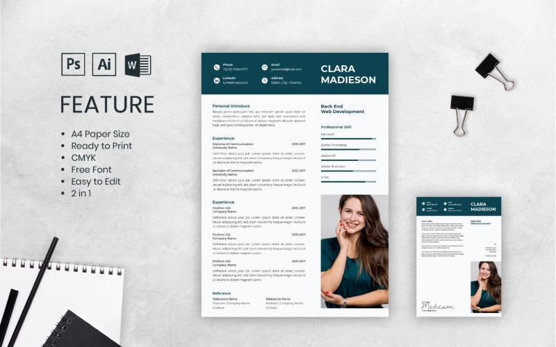 Download Резюме "CV Clara Madieson Resume Template" / CV Clara Madieson Resume Template - Резюме на тему графика resume,cv,job,business,work,curriculum,interview,vitae,personal,paper,professional,portfolio,letter,application,employment