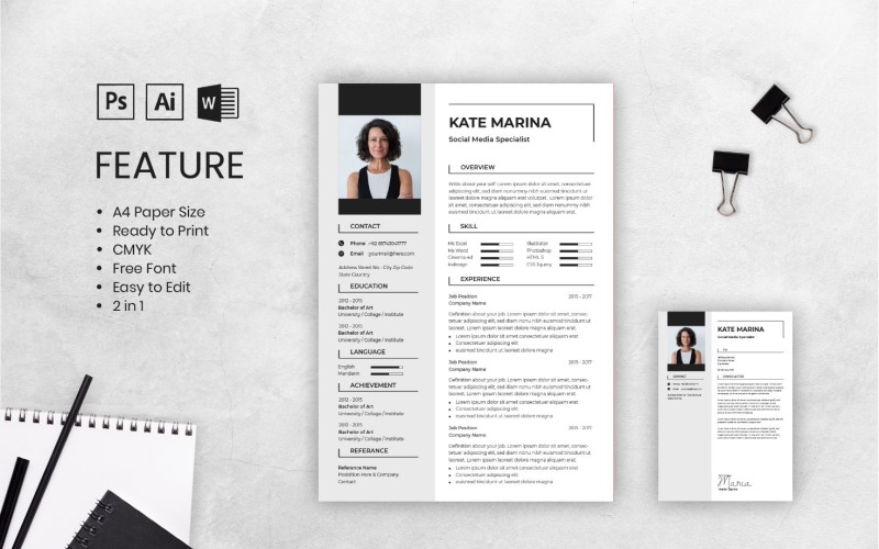 Download Резюме "CV Kate Marina Resume Template" / CV Kate Marina Resume Template - Резюме на тему графика resume,cv,job,business,work,curriculum,interview,vitae,personal,paper,professional,portfolio,letter,application,employment