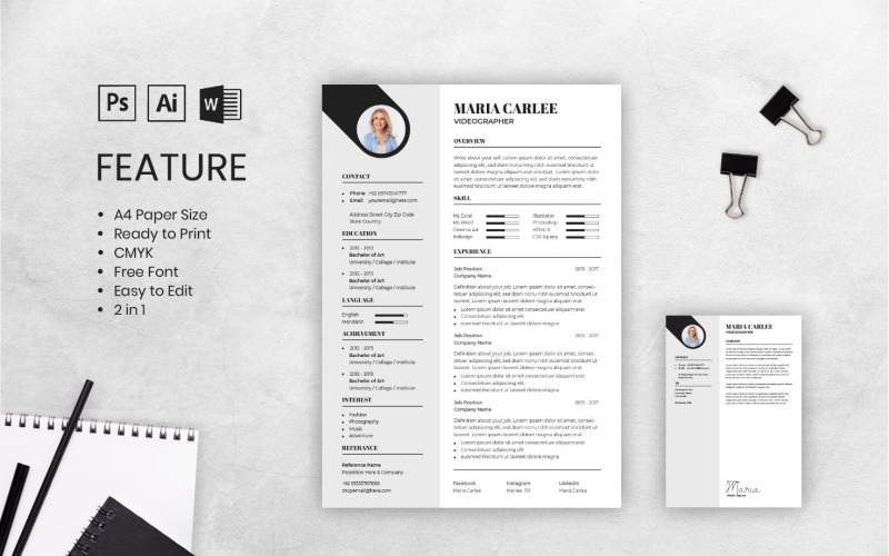 Download Резюме "CV Maria Carlee Resume Template" / CV Maria Carlee Resume Template - Резюме на тему графика resume,cv,job,business,work,curriculum,interview,vitae,personal,paper,professional,portfolio,letter,application,employment