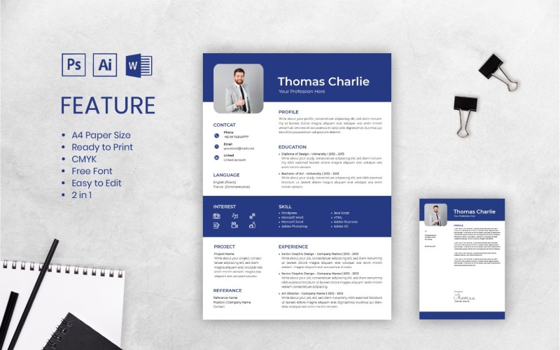 Download Резюме "CV Thomas Charllie Resume Template" / CV Thomas Charllie Resume Template - Резюме на тему графика resume,cv,job,business,work,curriculum,interview,vitae,personal,paper,professional,portfolio,letter,application,employment