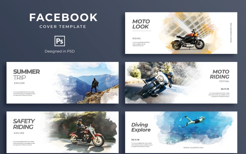 Download Шаблон для соцсетей "Moto Riding Trip Social Media Template" / Moto Riding Trip Social Media Template - Шаблон для соцсетей на тему графика facebook,cover,templates,template,covers,social,media,promotion,website,shop,ecommerce,magazine,design,fb,creative