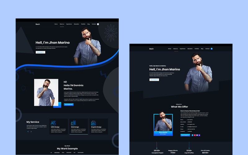 Download PSD шаблон "Bach- Personal Cv Resume PSD Template" / Bach- Personal Cv Resume PSD Template - PSD шаблон на тему фотомагазин blog,bootstrap,grid,clean,design,creative,cv,freelancer,portfolio,personal,photographer
