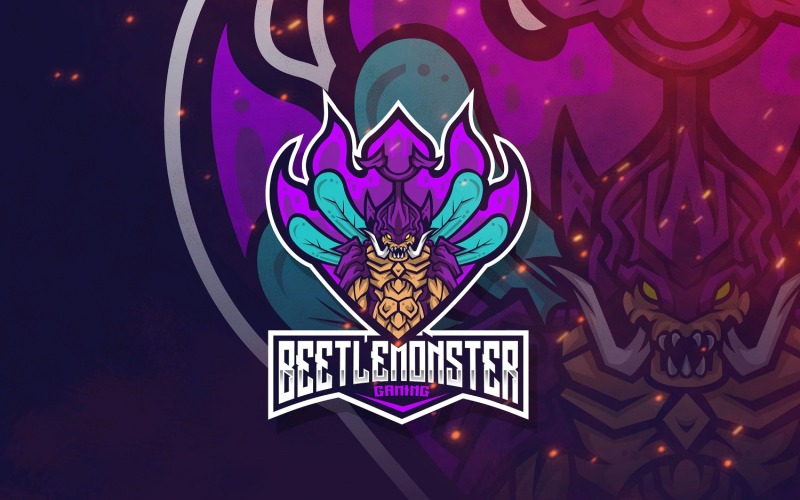 Download Шаблон логотипа "Beetle Monster Logo Template" / Beetle Monster Logo Template - Шаблон логотипа на тему графика esport,logoesport,gaming,logotemplate,character,illustration,vector,sport,graphic,logo,beetle,monster,wild,killer,hunter,bee