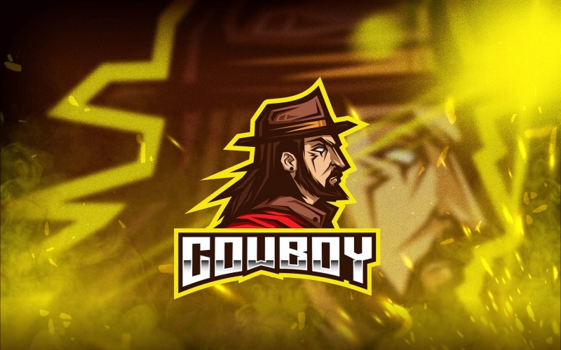 Download Шаблон логотипа "Cowboy Esport Logo Template" / Cowboy Esport Logo Template - Шаблон логотипа на тему графика esport,logoesport,gaming,logotemplate,character,illustration,vector,sport,graphic,logo,cowboy,wildwest,horse,sheriff,gun