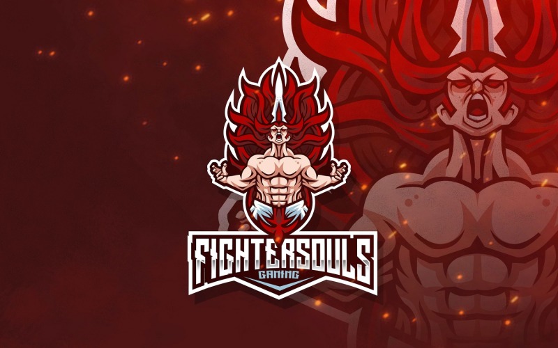 Download Шаблон логотипа "Fighter Souls Esport Logo Template" / Fighter Souls Esport Logo Template - Шаблон логотипа на тему графика esport,logoesport,gaming,logotemplate,character,illustration,vector,sport,graphic,logo,fighter,soul,warrior,martialarts,champion