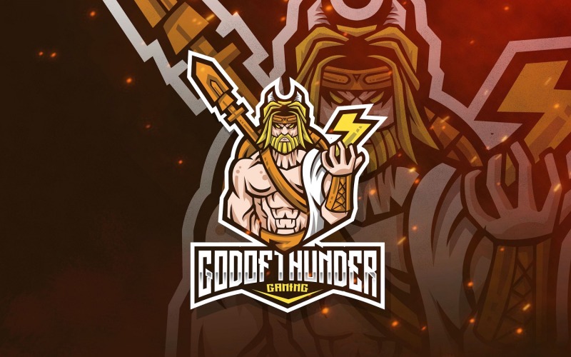 Download Шаблон логотипа "God of Thunder Logo Template" / God of Thunder Logo Template - Шаблон логотипа на тему графика esport,logoesport,gaming,logotemplate,character,illustration,vector,sport,graphic,logo,god,thunder,zeus,greek,myth