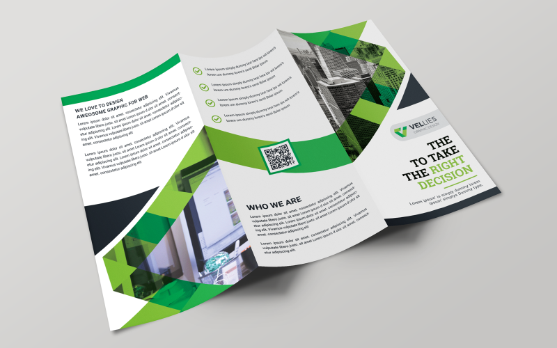 Zöld színű háromrétegű brosúra - Vállalati-azonosság sablon