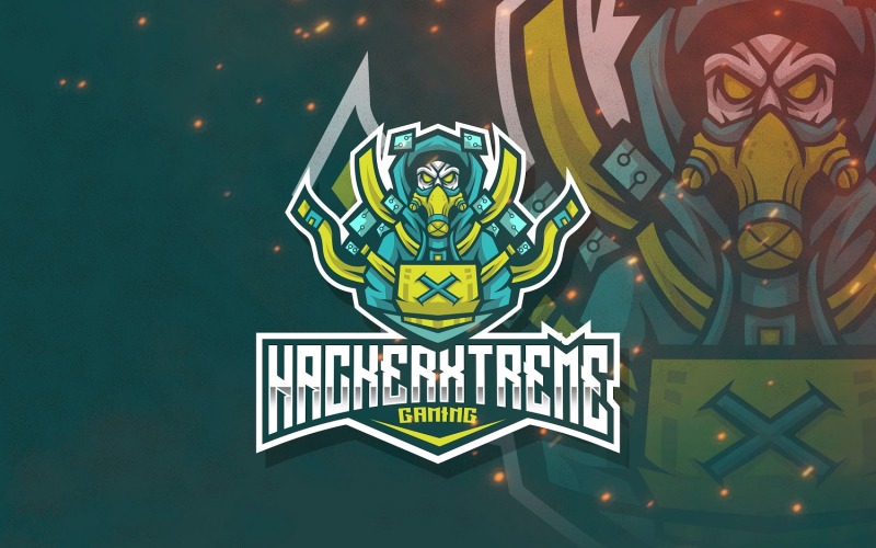 Download Шаблон логотипа "Hacker Xtreme Esport Logo Template" / Hacker Xtreme Esport Logo Template - Шаблон логотипа на тему графика esport,logoesport,gaming,logotemplate,character,illustration,vector,sport,graphic,logo,hacker,extreme,green,bug,inject