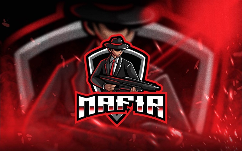 Download Шаблон логотипа "Mafia Esport Logo Template" / Mafia Esport Logo Template - Шаблон логотипа на тему графика esport,logoesport,gaming,logotemplate,character,illustration,vector,sport,graphic,logo,mafia,gangsta,gun,hat,money