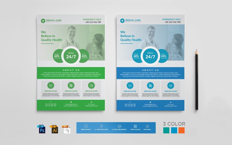 Download Фирменный стиль "Medical Flyer Design - Corporate Identity Template" / Medical Flyer Design - Corporate Identity Template - Фирменный стиль на тему графика medical,flyer,doctor,nurse,hospital,clinic,multipurpose,health,marketing,advertising,advertisement,agency,corporate,business,design,template,printable,creative,minimal,promotion