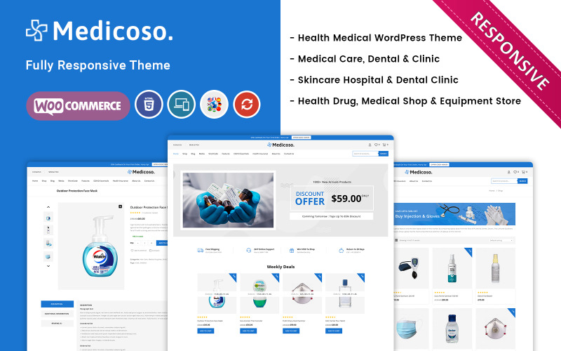 Medicoso - адаптивная тема WooCommerce для медицинского магазина