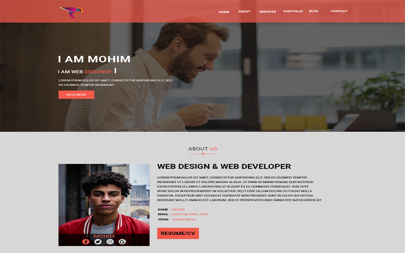 Download PSD шаблон "Mohim PSD Template" / Mohim PSD Template - PSD шаблон на тему графика campaign,career,curriculum,vitae,cv,freelancer,individual,personal,website,portfolio,profile,resumeundefined