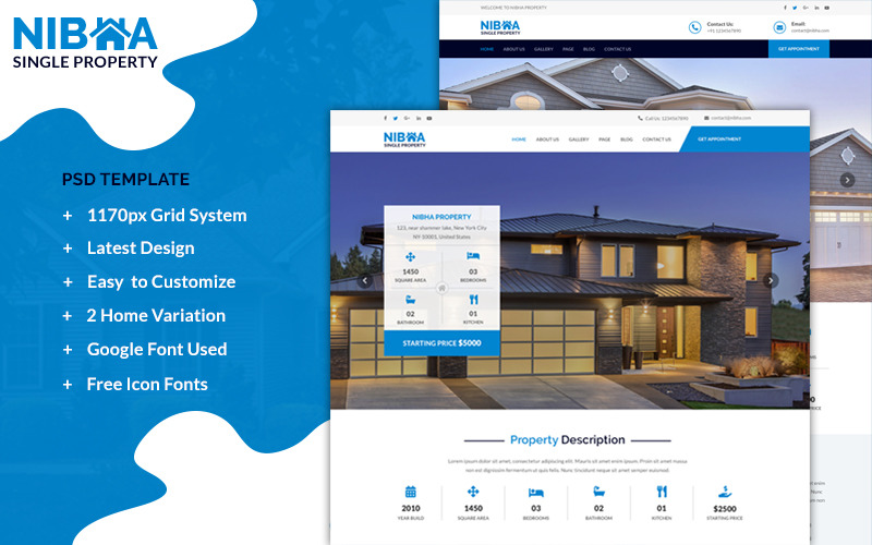 Download PSD шаблон "NIBHA - property PSD Template" / NIBHA - property PSD Template - PSD шаблон на тему управление имуществом single,propery,realestate,home,house,sale,rent,psd,template