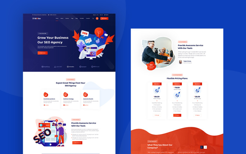 Download PSD шаблон "Seoico - Seo PSD Template" / Seoico - Seo PSD Template - PSD шаблон на тему программное обеспечение creative,digital,agency,marketing,ranking,seo,company,optimized,theme,website,social,media