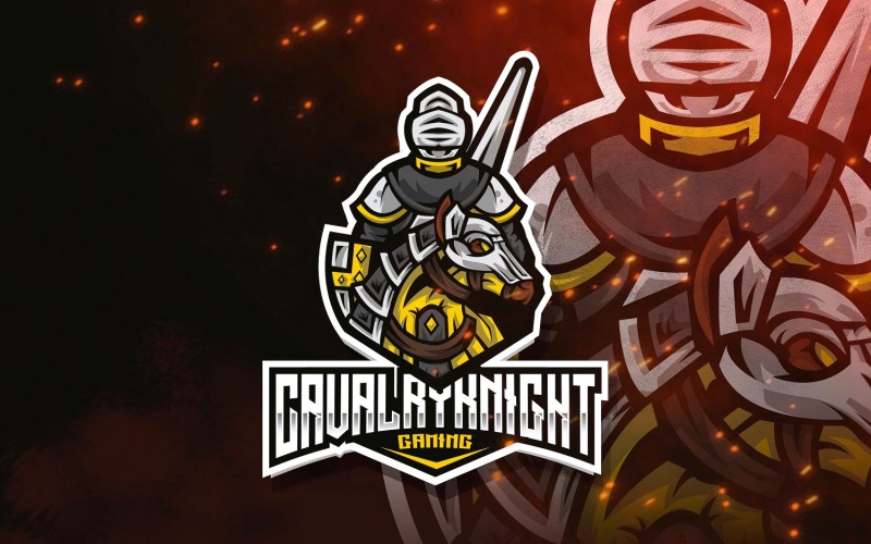Download Шаблон логотипа "Cavalry Knight Esport Logo Template" / Cavalry Knight Esport Logo Template - Шаблон логотипа на тему графика esport,logoesport,gaming,logotemplate,character,illustration,vector,sport,graphic,logo,cavalry,knight,horse,warrior,spear