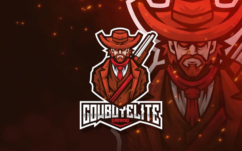 Download Шаблон логотипа "Cowboy Elite Esport Logo Template" / Cowboy Elite Esport Logo Template - Шаблон логотипа на тему графика esport,logoesport,gaming,logotemplate,character,illustration,vector,sport,graphic,logo,cowboy,elite,shoot,gun,sniper