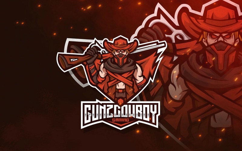 Download Шаблон логотипа "Gunz Cowboy Esport Logo Template" / Gunz Cowboy Esport Logo Template - Шаблон логотипа на тему графика esport,logoesport,gaming,logotemplate,character,illustration,vector,sport,graphic,logo,gun,cowboy,killer,hunter,shoot