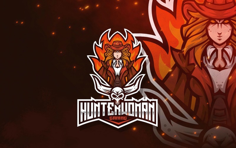 Download Шаблон логотипа "Hunter Woman Esport Logo Template" / Hunter Woman Esport Logo Template - Шаблон логотипа на тему графика esport,logoesport,gaming,logotemplate,character,illustration,vector,sport,graphic,logo,hunter,killer,woman,women,girl