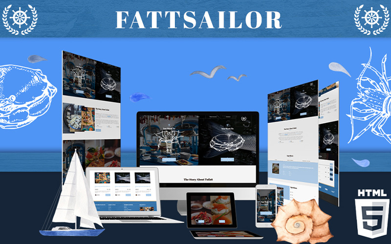 Fattsailor | Багатоцільовий шаблон веб-сайту ресторану з морепродуктами та рибою