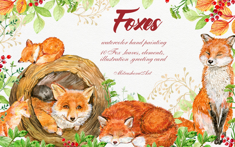 Download Иллюстрация "Fox Animals Clipart .Watercolor Painting - Illustration" / Fox Animals Clipart .Watercolor Painting - Illustration - Иллюстрация на тему графика fox,watercolor,animals,clipart,painting,foxes,autumn,leaves,animal,graphics,children&amp;#039;s,art,forest,fox,prints,postcards