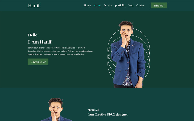 Hanif One Page Personal PSD-sjabloon