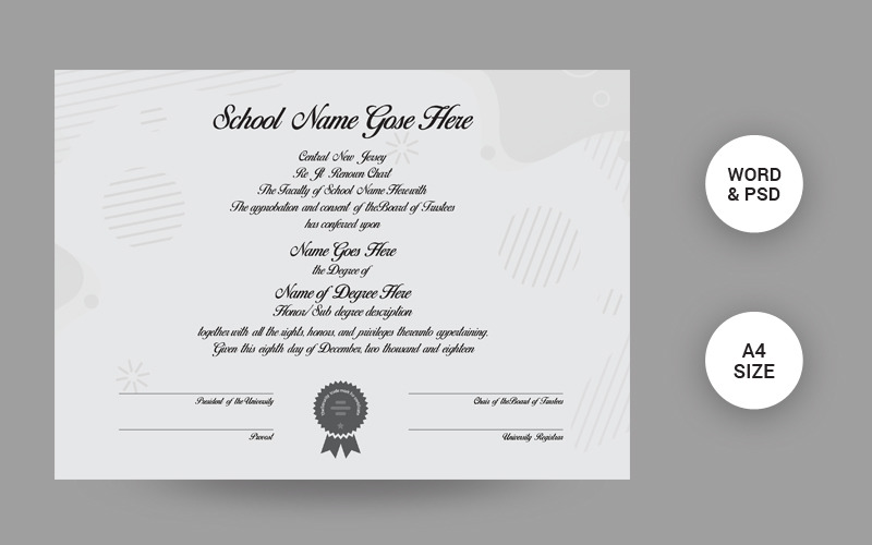 Download Шаблон сертификата "Modern Certificate Template" / Modern Certificate Template - Шаблон сертификата на тему графика school,certificate,diploma,template,editable,completion,of,word