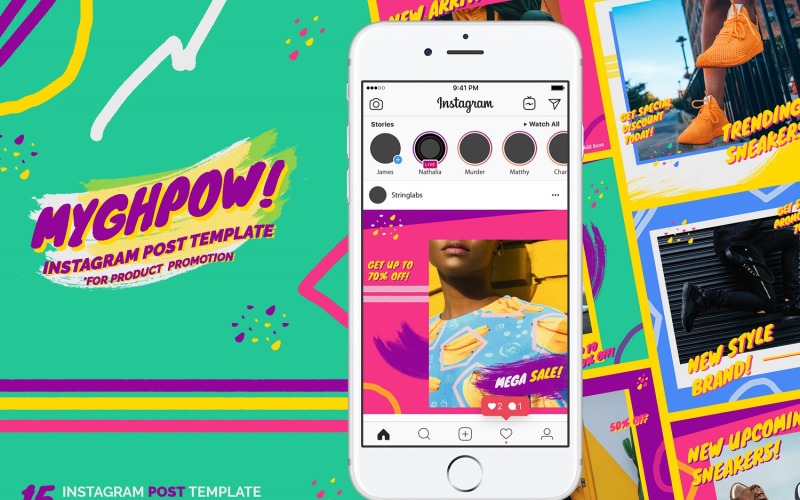 Download Шаблон для соцсетей "MYGHPOW - Instagram Post Template for Social Media" / MYGHPOW - Instagram Post Template for Social Media - Шаблон для соцсетей на тему графика creative,instagram,post,feed,fashion,stylish,funky,retro,80s,groovy,fancy,business,lifestyle,layout,unique