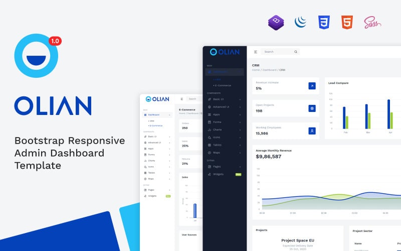 Olian - Минимальный и чистый шаблон для администрирования Bootstrap