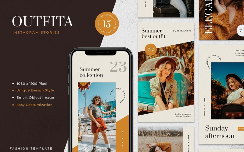 Download Шаблон для соцсетей "Outfita - Fashion Instagram Stories Template for Social Media" / Outfita - Fashion Instagram Stories Template for Social Media - Шаблон для соцсетей на тему графика creative,instagram,stories,instastory,fashion,feminime,stylish,lifestyle,layout,unique,minimal,whitespace,modern,story,elegant