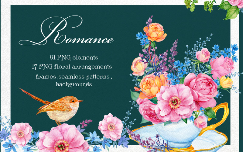 Download Иллюстрация "Romance. floral watercolor - Illustration" / Romance. floral watercolor - Illustration - Иллюстрация на тему графика flowers,clipart,watercolor,wedding,graphics,flower,wreath,floral,patterns,seamless,rose,peony,wild,blue,pink,bouquet,spring,logo,background