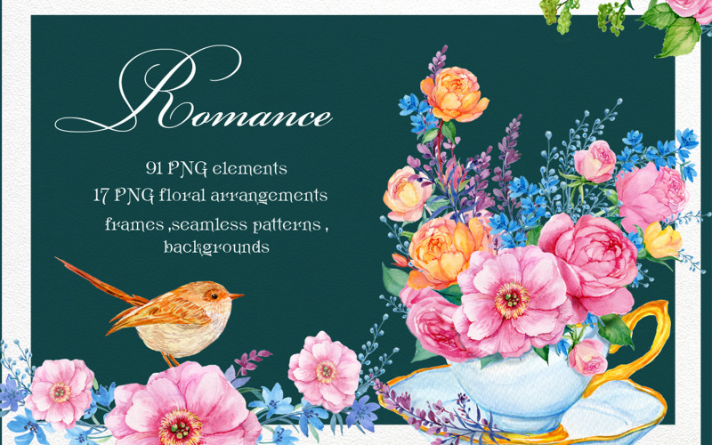 Romantik. çiçek suluboya - illüstrasyon
