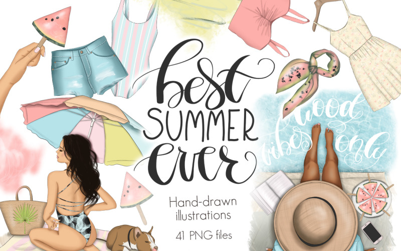 Download Иллюстрация "Best Summer Ever Clipart & Patterns - Illustration" / Best Summer Ever Clipart & Patterns - Illustration - Иллюстрация на тему графика summer,beach,clipart,pattern,planner,fashion,girls,set,boss,blog,scrapbook,african,american,paper,lettering,illustration,texture,watermelon,good,hello