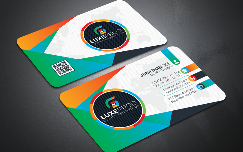 Download Фирменный стиль "Colorful Business Card - Corporate Identity Template" / Colorful Business Card - Corporate Identity Template - Фирменный стиль на тему графика black,blue,brand,business,card,clean,cmyk,color,company,corporate,creative,design,designer,green,horizontal,modern,personal,print,ready,professional