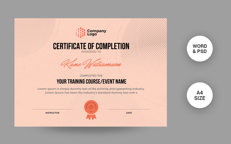 Download Шаблон сертификата "Completion Certificate Template" / Completion Certificate Template - Шаблон сертификата на тему графика certificate,diploma,custom,graduation,school,template,editable,completion,of,word
