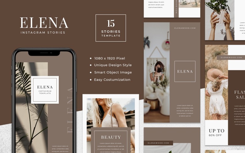 Download Шаблон для соцсетей "Elena - Fashion Instagram Stories Template for Social Media" / Elena - Fashion Instagram Stories Template for Social Media - Шаблон для соцсетей на тему графика creative,instagram,stories,instastory,fashion,feminime,stylish,lifestyle,layout,unique,minimal,whitespace,modern,story,elegant