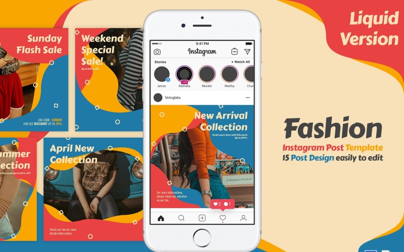 Download Шаблон для соцсетей "Liquid Fashion Instagram Post Template for Social Media" / Liquid Fashion Instagram Post Template for Social Media - Шаблон для соцсетей на тему графика creative,instagram,post,feed,fashion,feminime,liquid,lifestyle,layout,unique,minimal,whitespace,modern,clean,elegant
