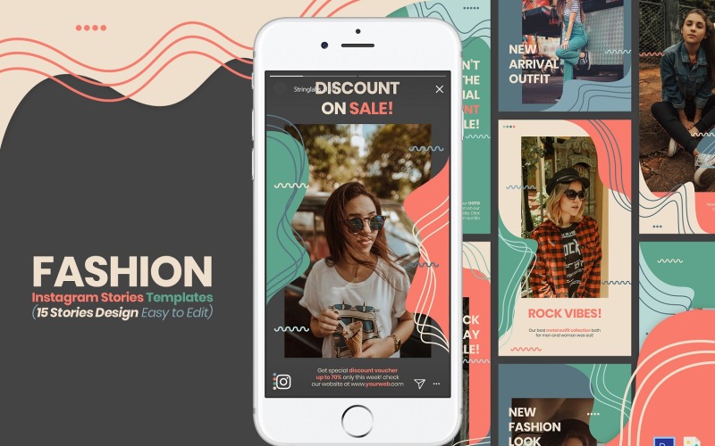 Download Шаблон для соцсетей "Liquid Fashion Instagram Stories Template for Social Media" / Liquid Fashion Instagram Stories Template for Social Media - Шаблон для соцсетей на тему графика creative,instagram,stories,instastory,fashion,liquid,stylish,lifestyle,layout,unique,minimal,whitespace,modern,story,elegant
