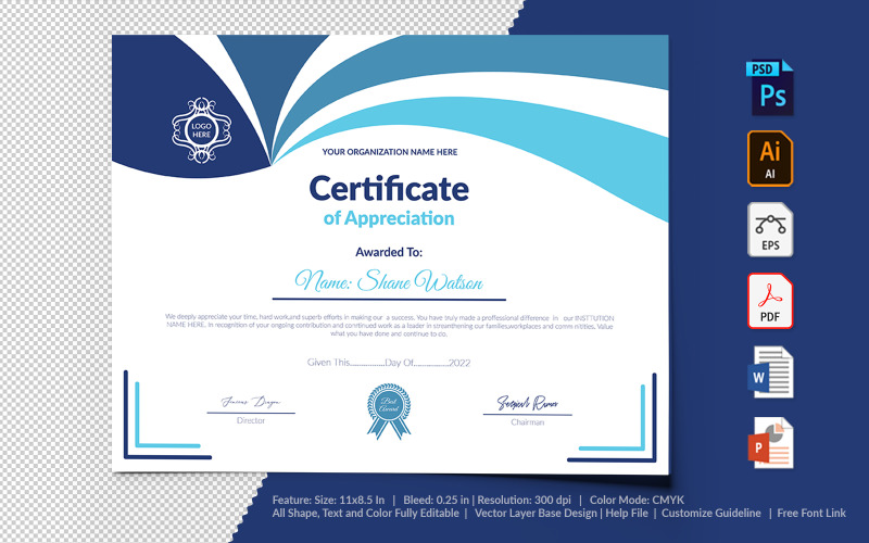 Printable of Appreciation Certificate Template