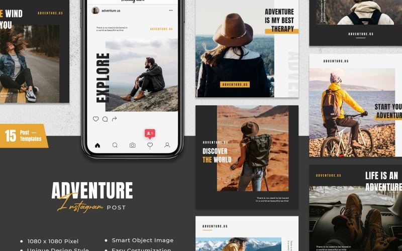 Download Шаблон для соцсетей "Adventure Instagram Post Social Media Template" / Adventure Instagram Post Social Media Template - Шаблон для соцсетей на тему графика creative,instagram,post,feed,explorer,adventure,travel,outdoor,nature,journey,lifestyle,hiking,trip,mountain,backpack
