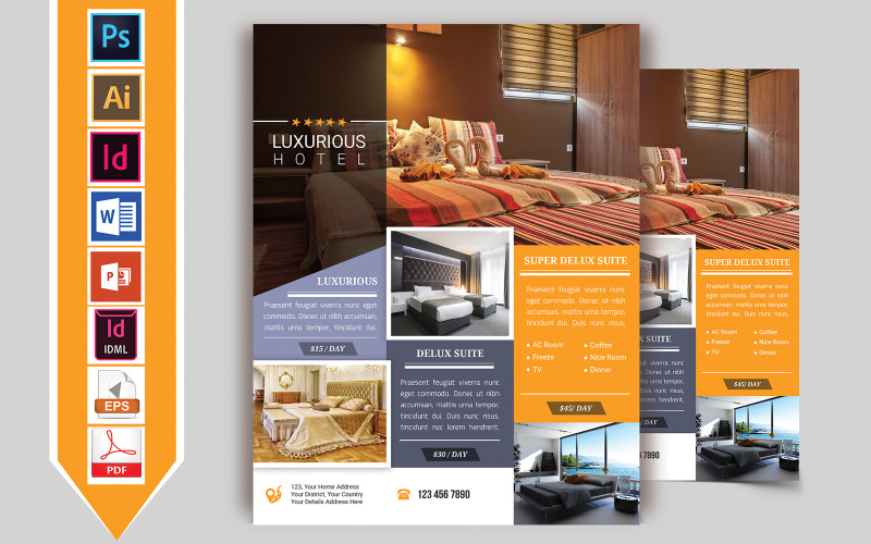 Download Фирменный стиль "Hotel Flyer Vol-01 - Corporate Identity Template" / Hotel Flyer Vol-01 - Corporate Identity Template - Фирменный стиль на тему графика hotel,restaurant,star,normal,flyer,restaurant-flyer,business,couple,room,tour,tourist,travel,3star-hotel