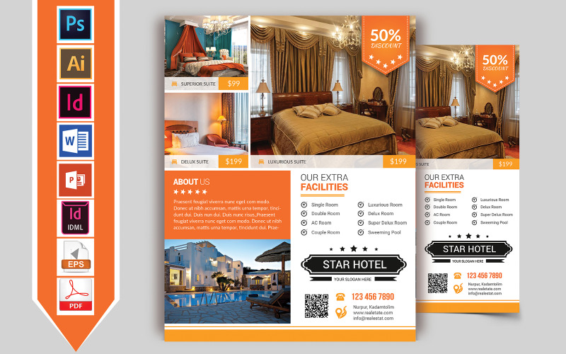 Download Фирменный стиль "Hotel Flyer Vol-05 - Corporate Identity Template" / Hotel Flyer Vol-05 - Corporate Identity Template - Фирменный стиль на тему графика hotel,restaurant,star,normal,flyer,restaurant-flyer,business,couple,room,tour,tourist,travel,3star-hotel,5star-hotel
