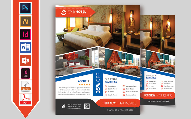Download Фирменный стиль "Hotel Flyer Vol-07 - Corporate Identity Template" / Hotel Flyer Vol-07 - Corporate Identity Template - Фирменный стиль на тему графика hotel,restaurant,star,normal,flyer,restaurant-flyer,business,couple,room,tour,tourist,travel,3star-hotel,5star-hotel